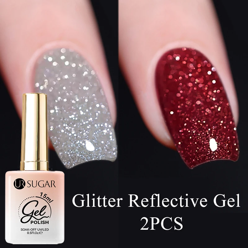 

UR SUGAR 2 шт. 15 мл Светоотражающий блестящий гель-лак для ногтей для рождественских ногтей Серебристо-красный гель-набор УФ-светодиодный лак для ногтей для дома DIY Manicur