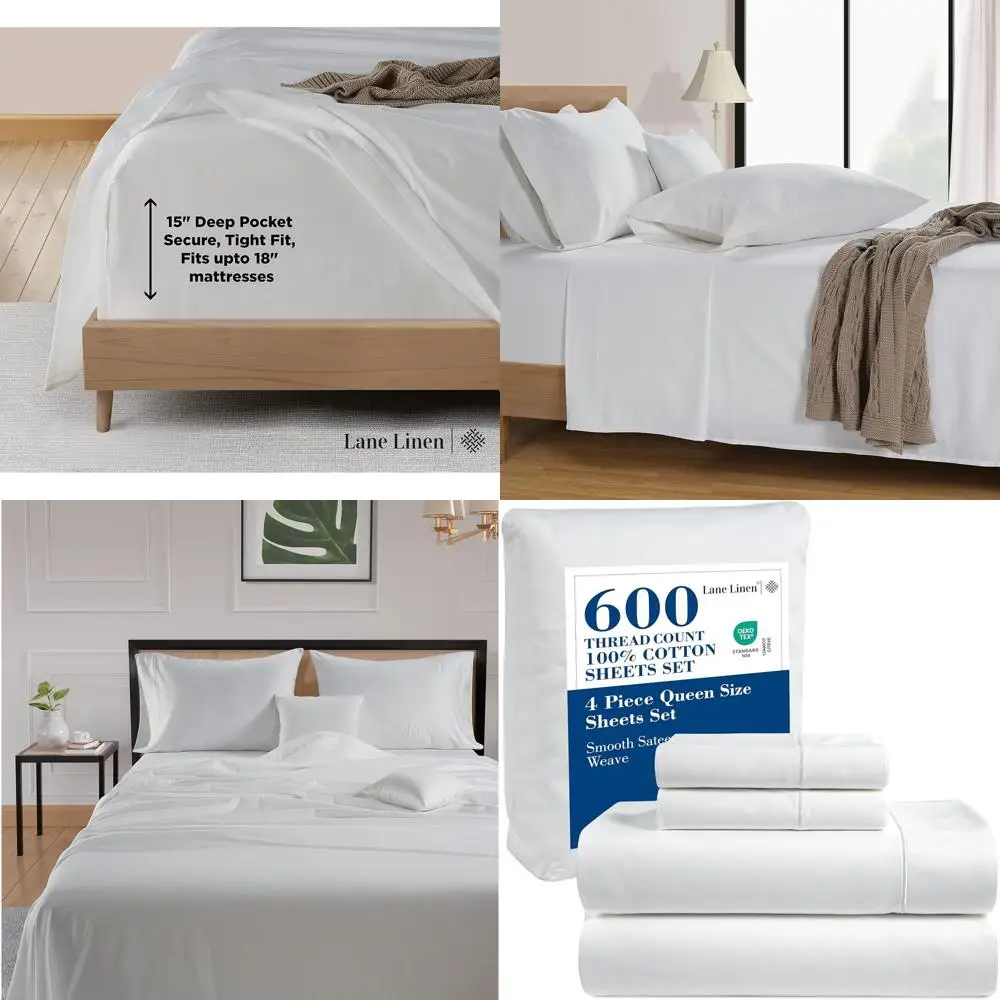 

Комплект постельного белья из хлопка 600 нитей, 100% длинноволокнистый хлопок, глубокие карманы, шелковистый сатин, легкий уход, белый цвет