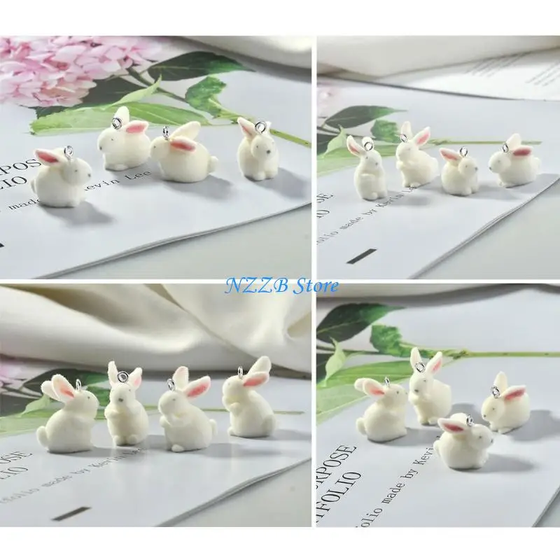 

T21F Set of 5 Multifunctional Cartoon Rabbit Pendant Flocking Accessory Rabbit Jewelry Pendants for DIY Creations and Decor