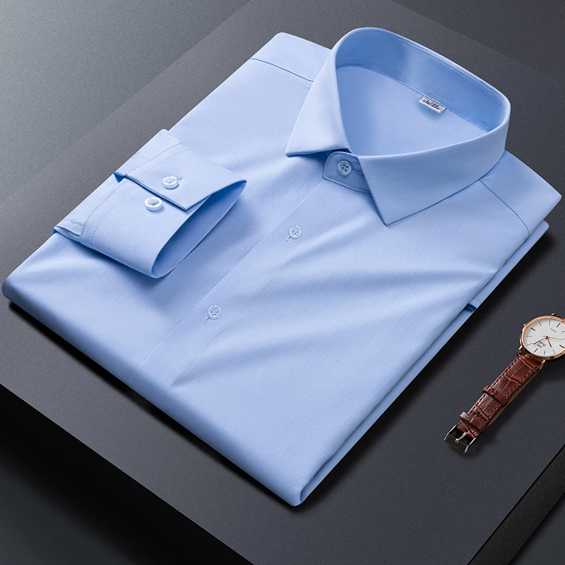 New in shirt Bamboo fiber elastic long sleeve shirts for man slim fit formal plain shirt office elegant designert white clothes