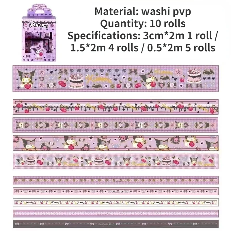 Genuine Sanrio Pochacco Kulome Hello Kitty Cute Cartoon Bronzing Washi Paper Hand Account Tape 10 Rolls/box