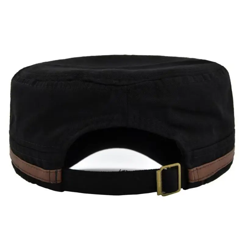 1Pcs Spring Summer Adjustable Men Military Cadet Cap Cotton Star Embroidery Flat Top Hat Sun Protection Hats For Outdoor Travel