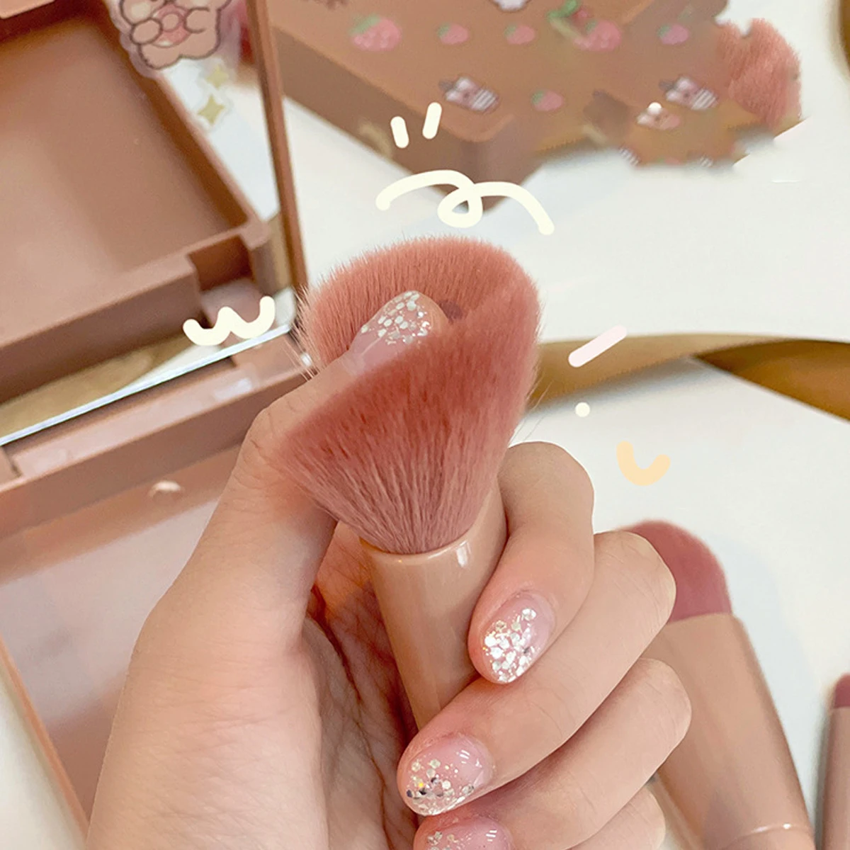 Travel 5 Mirror Box Makeup Brush Set Portable Multi-Function Powder Brush Powder Blusher Beauty Tool