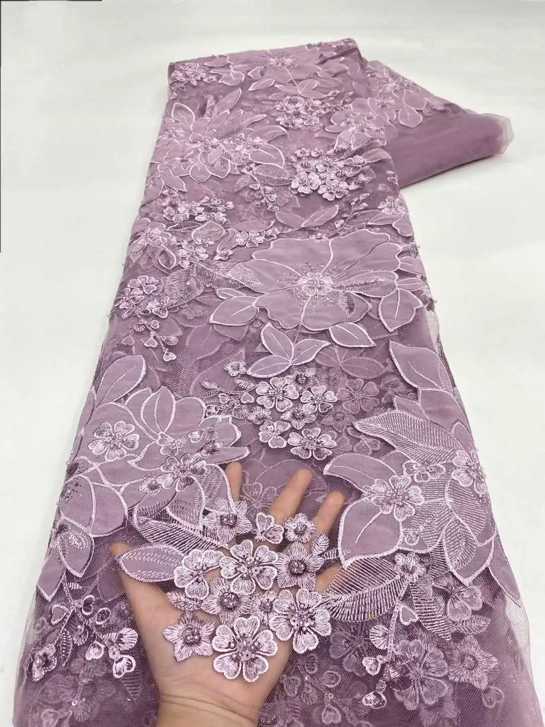 Pink African Groom Lace Fabric with Sequin Hig-End Luxury Embeoidery Heavy Fabric for Wedding Dress Party Material 2039