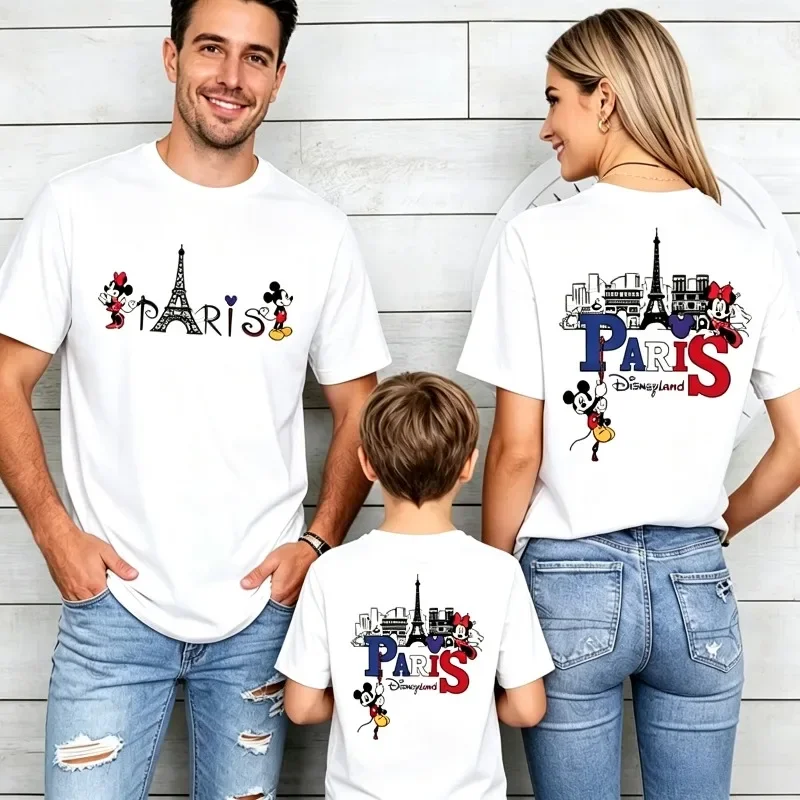 Paris Family Matching T Shirts Cartoon Mouse Eiffel Tower Graphic Tees Mom Dad Kid Short Sleeve Tops Family Trip Vacation Shirts