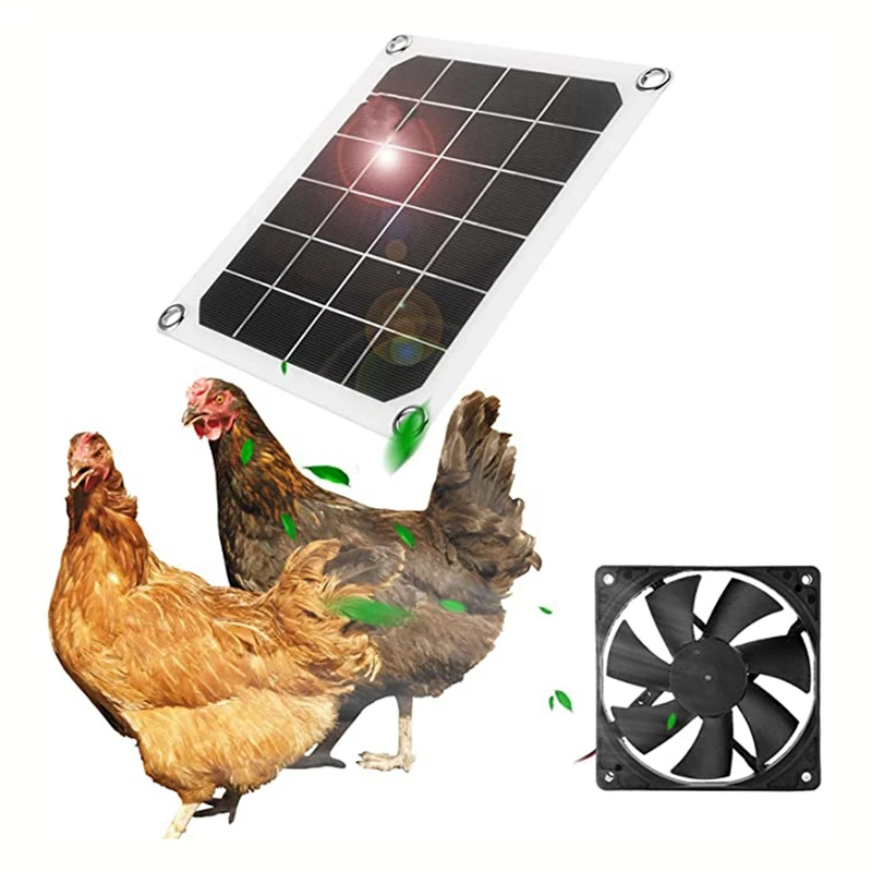 Solar Exhaust Fans Kit, For Chicken Coop, Greenhouse, Dog House, Window, 10W Solar Panel Powered Dual Fan, Waterproof