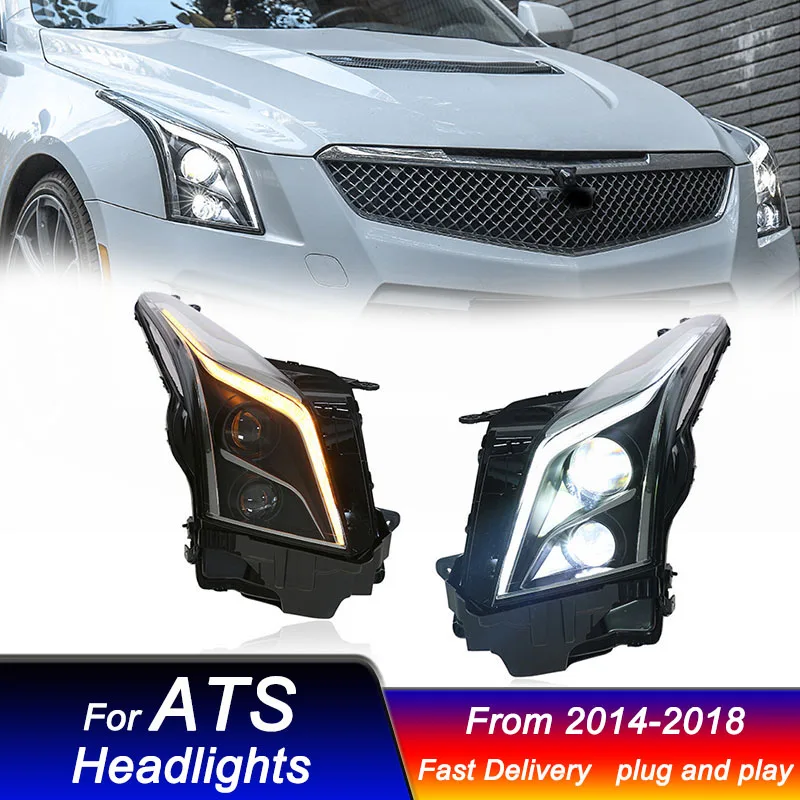 

Автомобильные фонари для Cadillac ATS 2014-2018, новый стиль, полный светодиодный DRL, фара с динамическим сигналом, аксессуары для фар с биксеноновым лучом