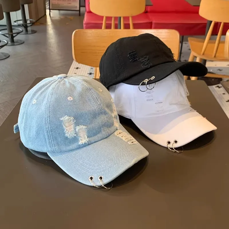 

Solid-Color Distressed Baseball Cap for Summer Korean-Style Versatile Baseball Cap for Men and Women Y2K Retro Hiking Hat