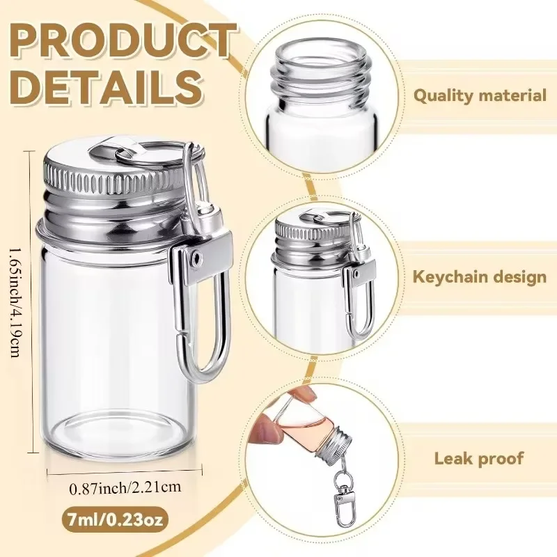 10pcs Mini Glass Bottle Keychains 7ml Clear Decorative Pendants with Metal Clasps for Home Decor Gifts School Supplies Keychains