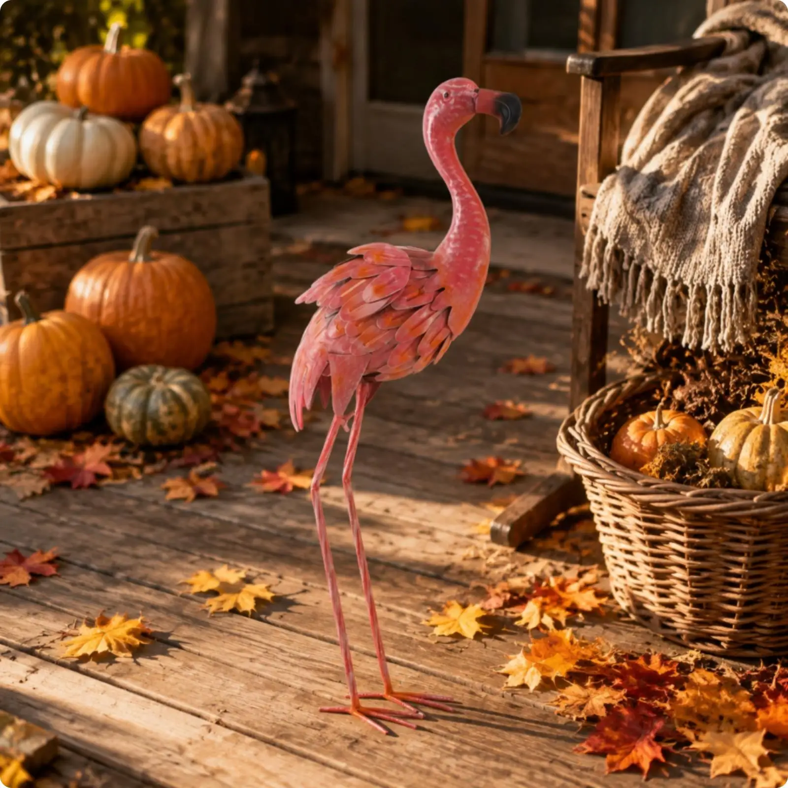 Flamingo Garden Decoration Metal Sculpture Iron Pink Bird Statue for Outdoor Patio Balcony Lawn Ornament Creative Art Piece