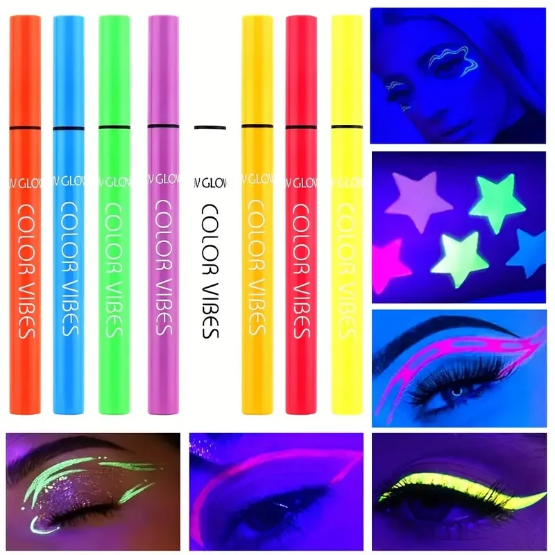 8Colour Liquid Eyeliner Set,Matte UV Luminous Neon Eyeliner,Colourful Waterproof Smudgeproof Pigmented Eye Makeup Music Festival