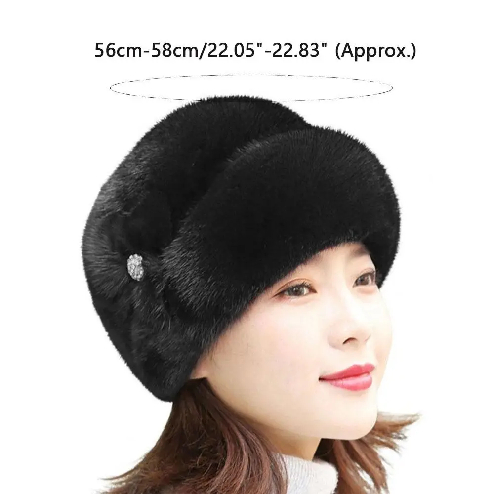 Fashion Faux Rabbit Fur Winter Hat Thickened Flower Decor Middle-aged Cap Keep Warm Thermal Hat Cycling Skiing