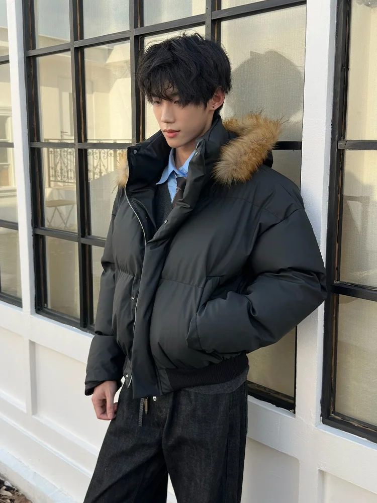 

Мужская зимняя куртка Cleanfit из искусственной кожи с капюшоном, хлопковая, в американском стиле, с меховым воротником, свободного кроя, с коротким воротником-стойкой, теплая, для улицы