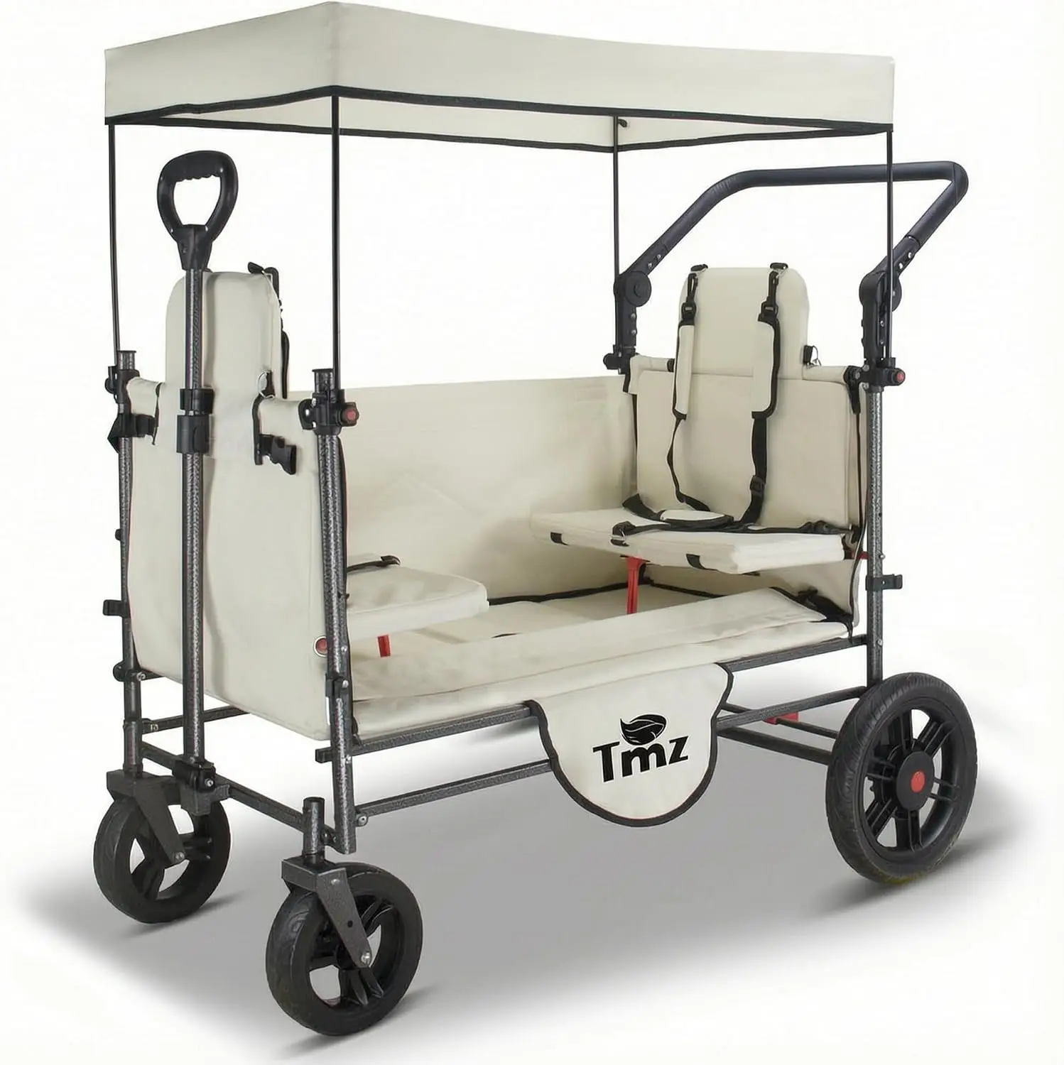 Collapsible Wagon Cart with Side-Opening Seat Conversion Design, Foldable Utility Wagon with 2 Seats, Heavy Duty Wagon 265 lbs