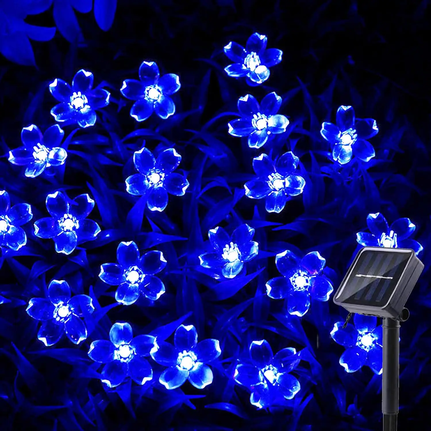 

Solar String Lights, 50 LED 8 mode Solar Powered Lights Outdoor, Twinkle Fairy Lights Cherry Blossom Flower Lights （Blue）