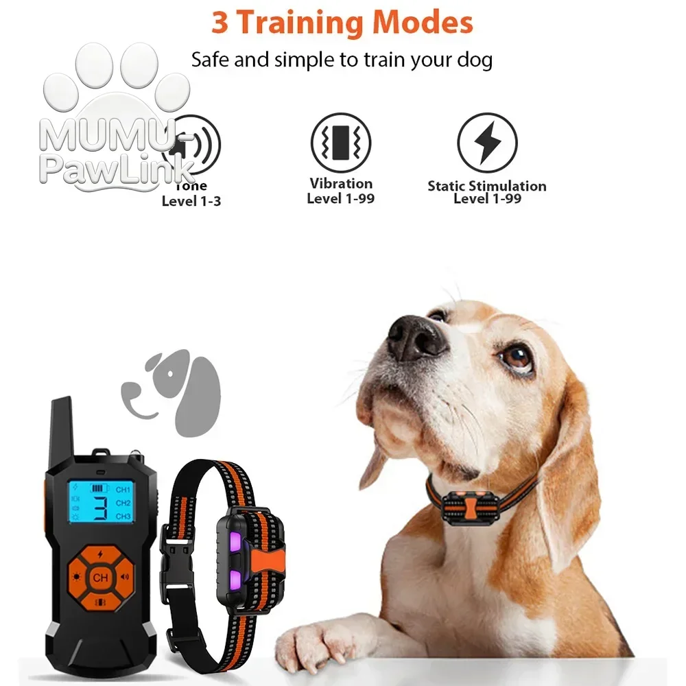 MUMU-PawLink 500 Yards Electric Dog Training Collar Shock Vibration Sound 3 Modes LED Transmitter Receiver Pet Remote Control