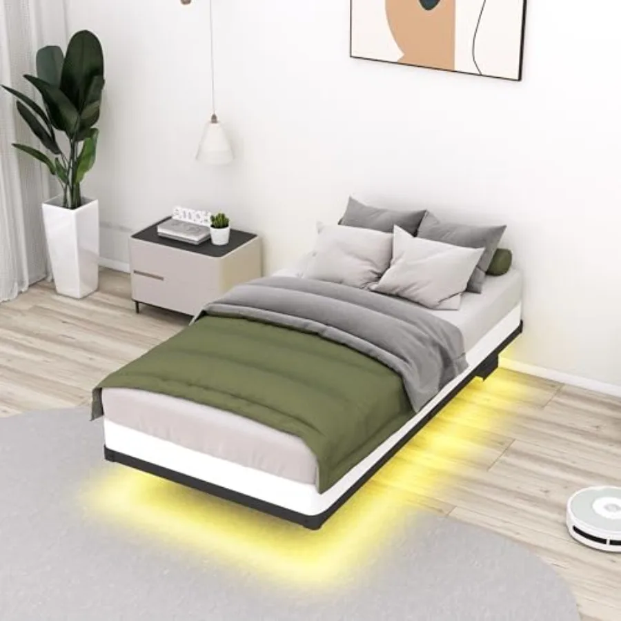 

Floating Bed Frame with LED Lights and Charging Station8 Inch Twin Bed Frames for Stable Platform Beds Heavy Duty Metal with St