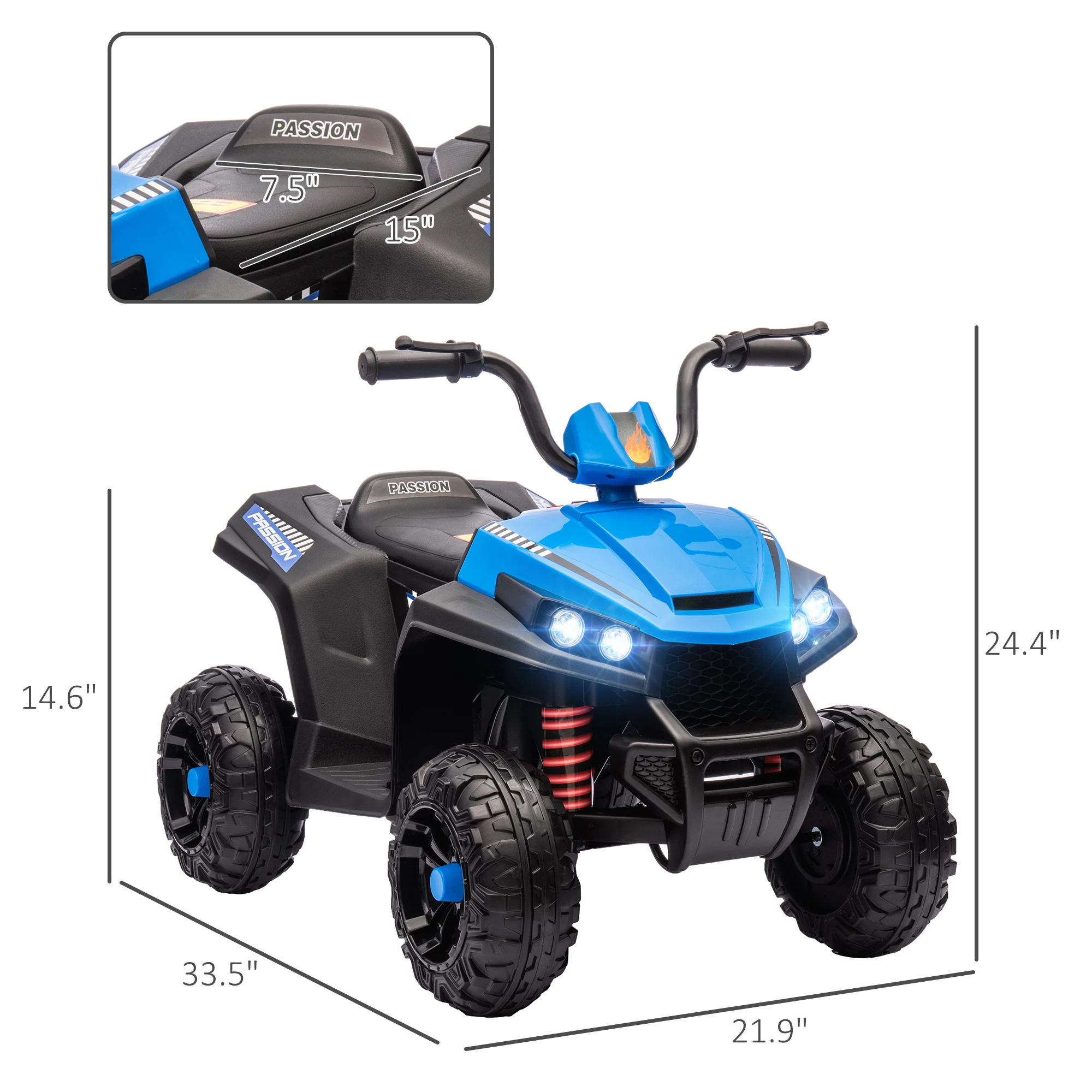 12V Kids Atv with Spring Suspension, Forward & Reverse, Blue