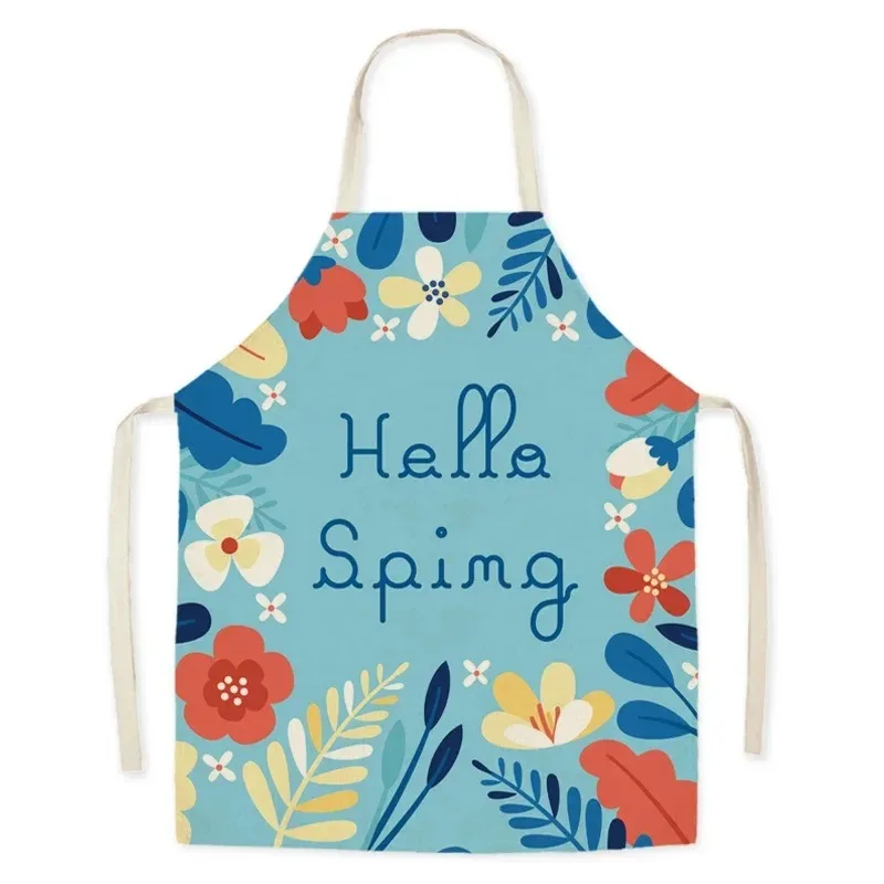 Home Print Linen Apron Floral Print Adult Kids Plant Cartoon Apron Aprons for Women Kitchen Cooking Accessories