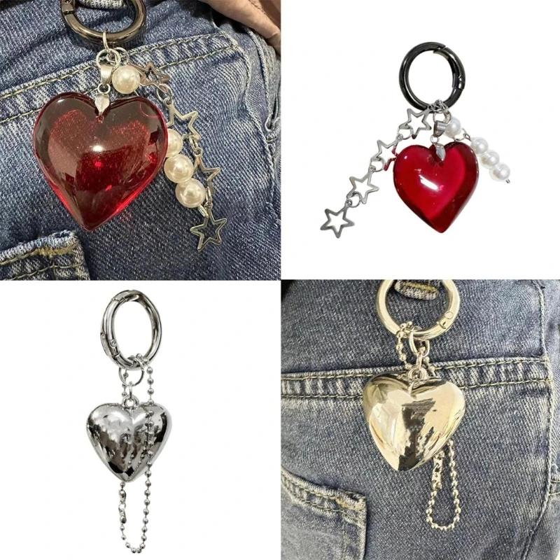 Trendy Alloy Keychain Big Heart Pendant Key Rings Jewelry Bags Phone Accessory Y08E