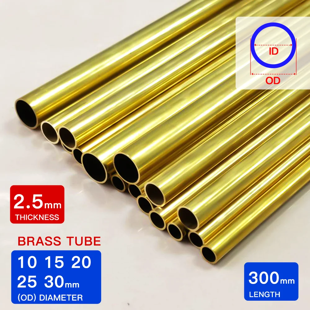 

Brass pipe 2.5mm wall thickness 10-35mm OD tube 300mm 500mm length Straight tubing outer diameter Large walled thick