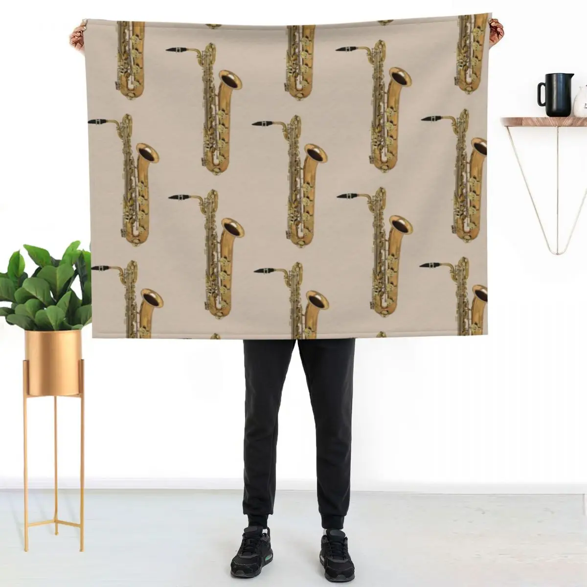 Big Baritone Saxophone Throw Blanket Cozy Light Blanket for Travel Camping Picnic
