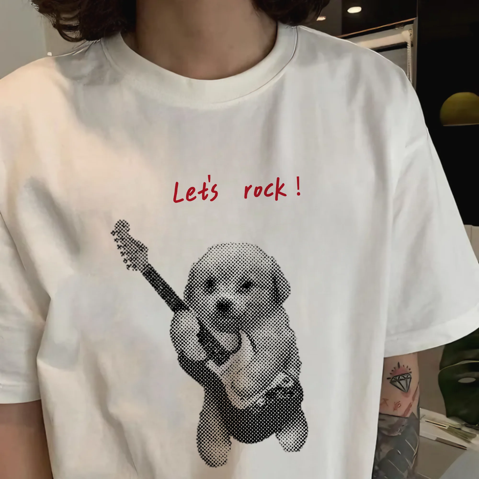 Rock Dog Meme Printed Long Sleeve Cotton T-Shirt Unisex Loose Fit Casual Top for Commuting And Daily Wear Creative Fun Design
