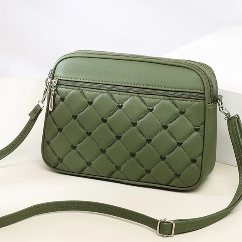 Women's Sling Shoulder Small Square Handbag Quilted Design PU Leather Crossbody Bag Versatile Messenger Bag