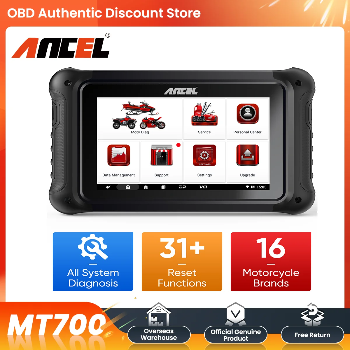 New Ancel MT700 Motorcycle OBD2 Scanner All System Oil Rest ABS Bleeding 31 Reset Functions Diagnostic Tool For BMW/Indian/Honda