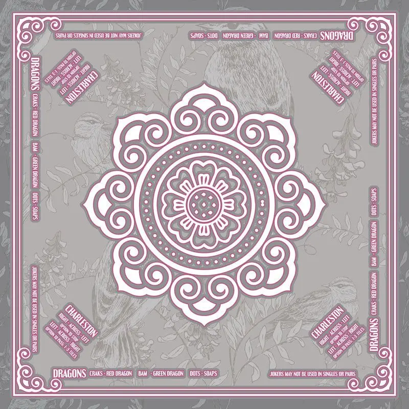 Retro Mandala Flower and Bird Printed Mahjong Table Mat Anti-Slip for Card Game Table Playing Room Home Decor Mahjong Night