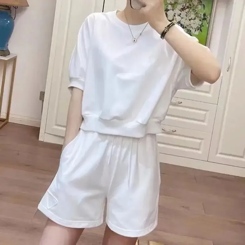 Summer T Shirt Sets Women Casual Fashion Simple Short-sleeved T-shirt Shorts 2 Piece Suits Running Sportswear Fried Street Suit