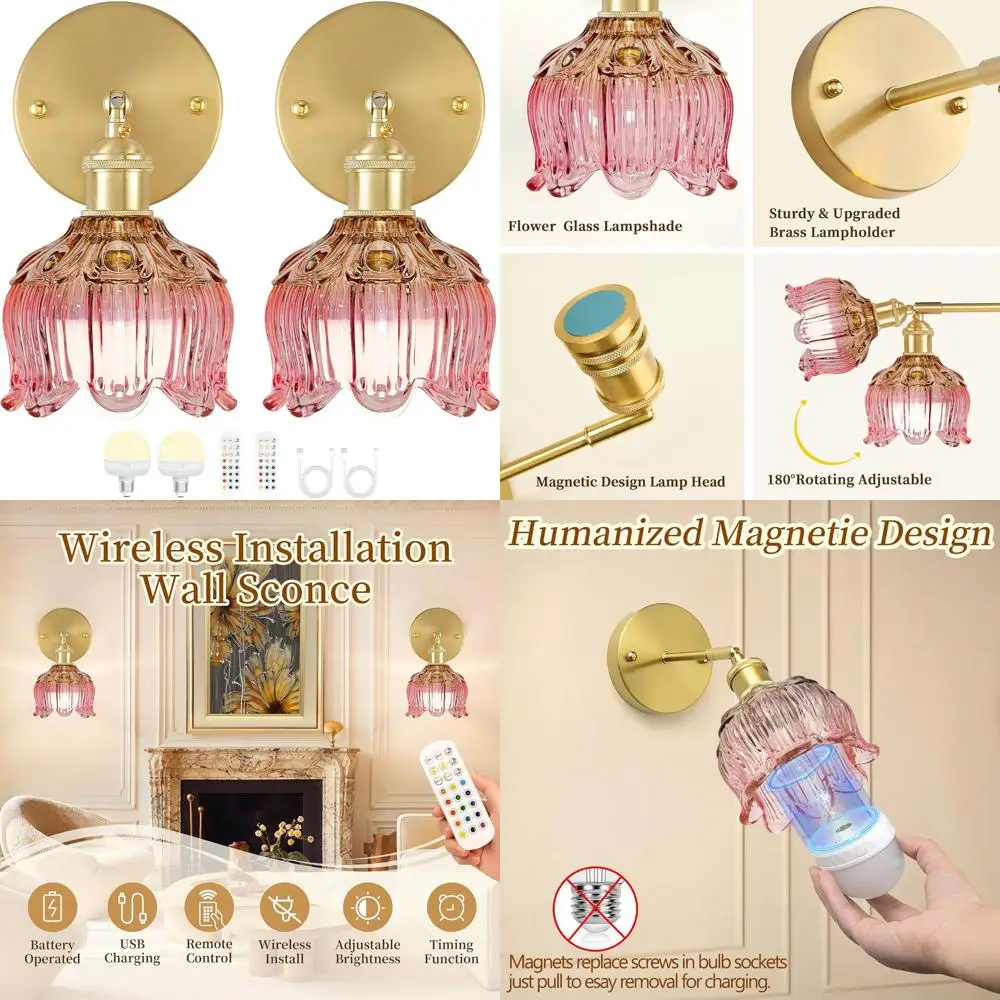 

Цветочно-розовое настенное бра на батарейках с 15-мя вариантами цвета для домашнего декора