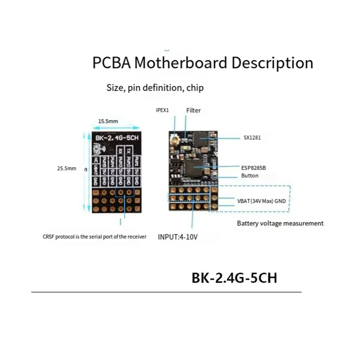 SWXF 4-10V ELRS 2.4G PWM 5-Channel Receiving Machine for Fixed Wing Vehicle and Vessel Model RC Voltage Feedback FPV