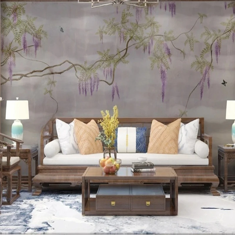 

MU8505 винтажная настенная роспись с цветами на заказ, нарисованные вручную растения, листья, цветы, обои для гостиной, ТВ-фон, декор стен дивана