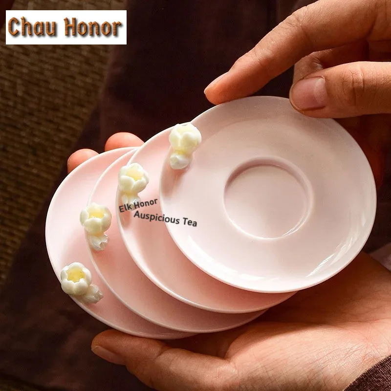 2pcs/Set Mutton Fat Jade White Porcelain Handmade Hand Pinch Flowers Coaster Home Ceramics Insulation Pads Tea Ceremony Supplies