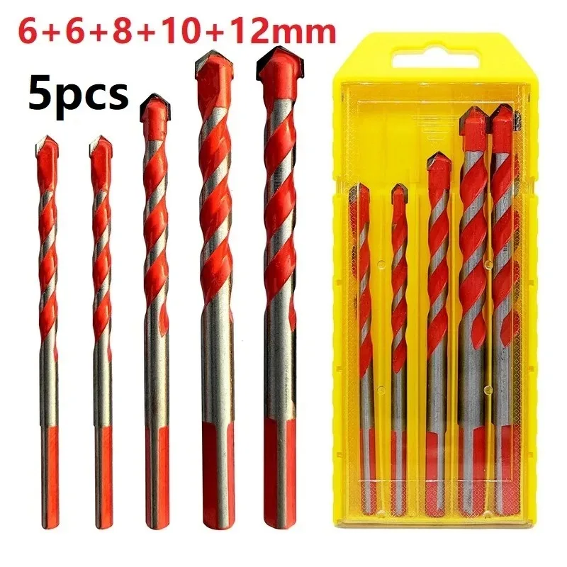 5Pcs 6pcs Carbide Impact Drill Bit Set Multifunctional Triangle Shank for Glass Tile Ceramic Concrete Brick Drilling Tool