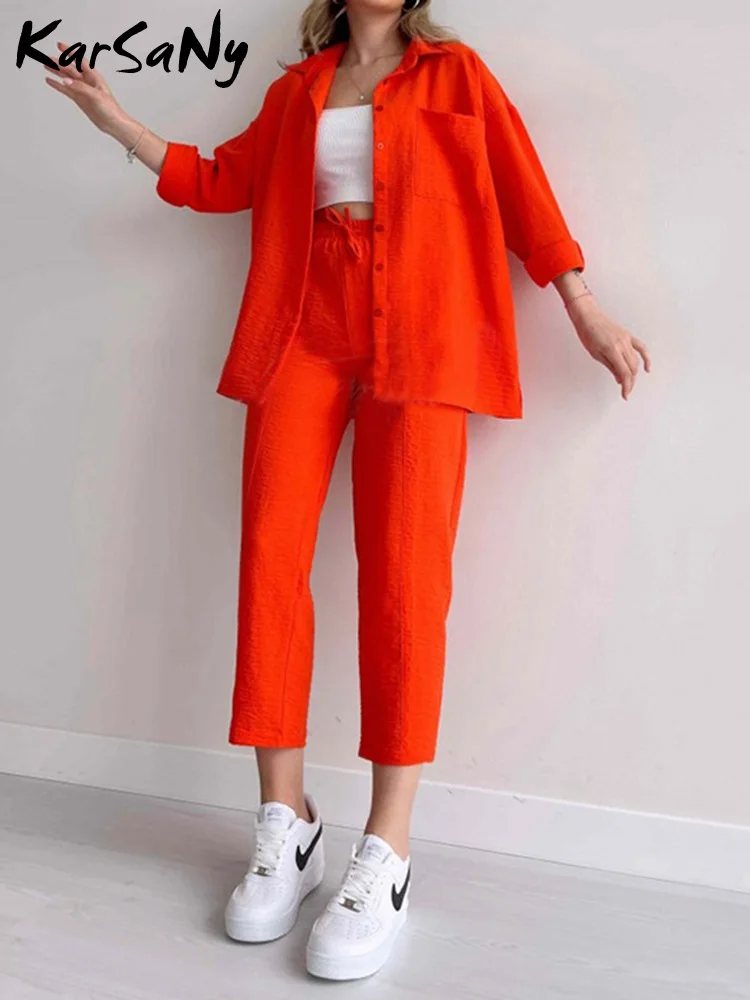 KarSaNy 2 Piece Pants Sets Womens 2023 Autumn Women Suits Sets Elegant Two Piece Loose Shirts Harem Pant Set  For Women Fall