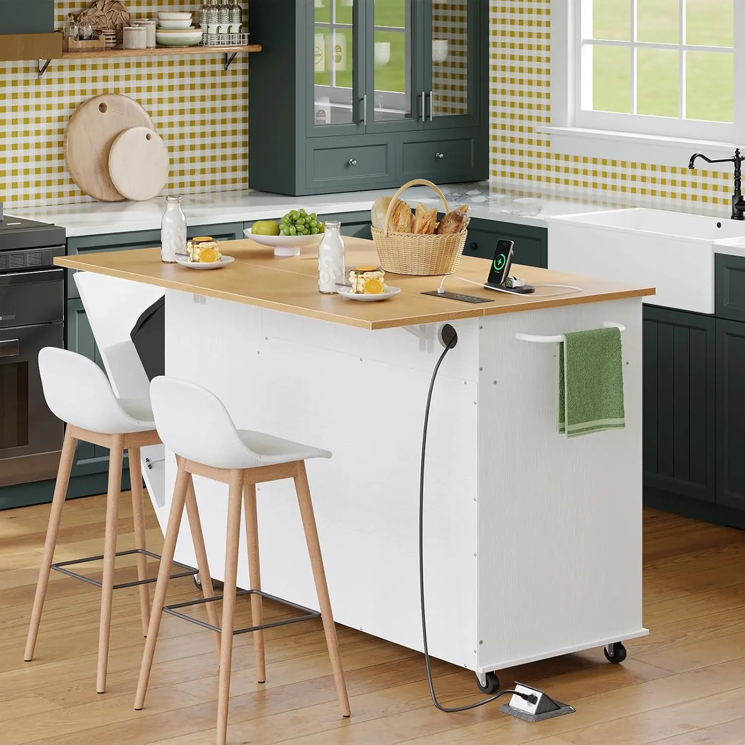 Rolling Kitchen Island with Storage Drop Leaf Countertop Trash Can Cabinet Built In   Outlet Mobile Kitchen Cart Island Tabl