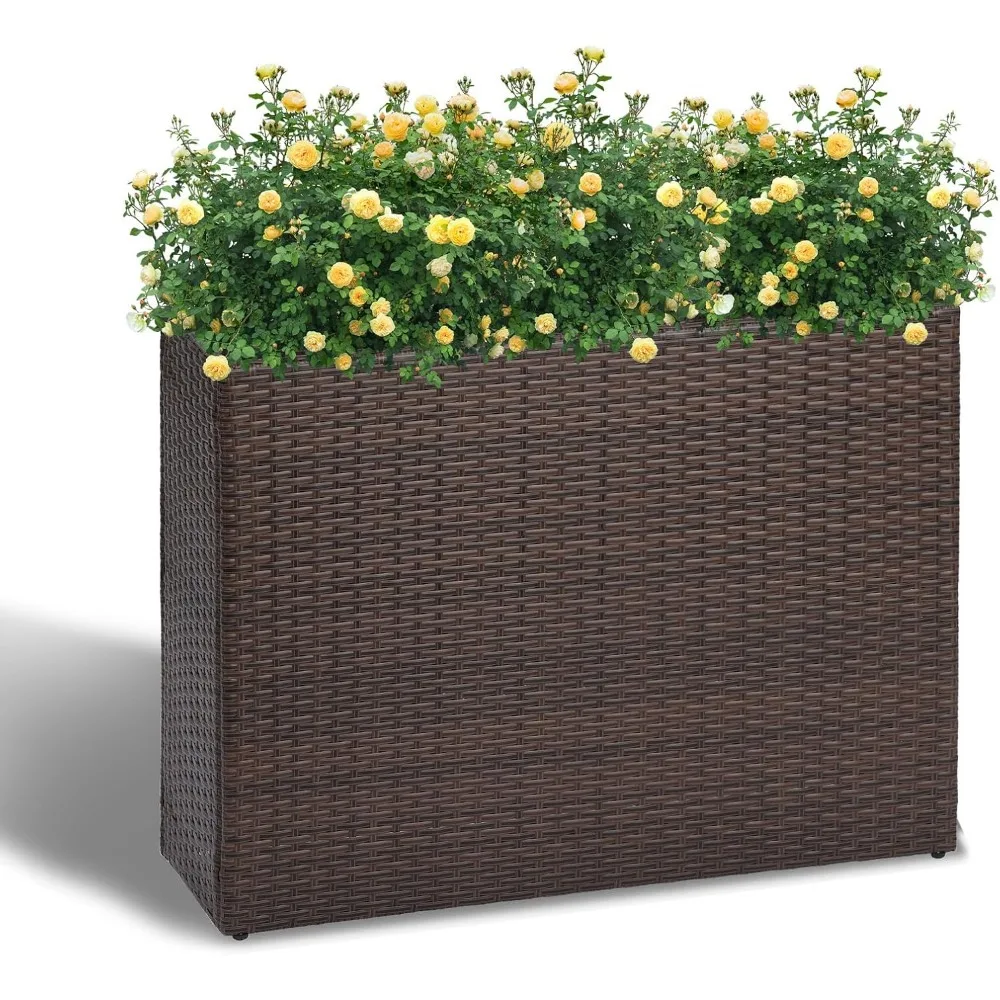 

Large Rectangular Block Planter Box Handmade Wicker Tall Planters for Outdoor Plants with Removable Liners Modern Pl