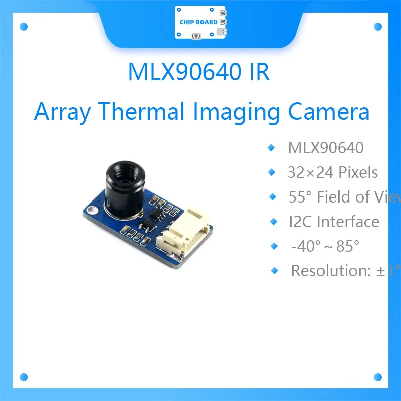 

Waveshare MLX90640 IR Array Thermal Imaging Camera, 32*24 Pixels, 55 Degree Field of View, I2C Interface