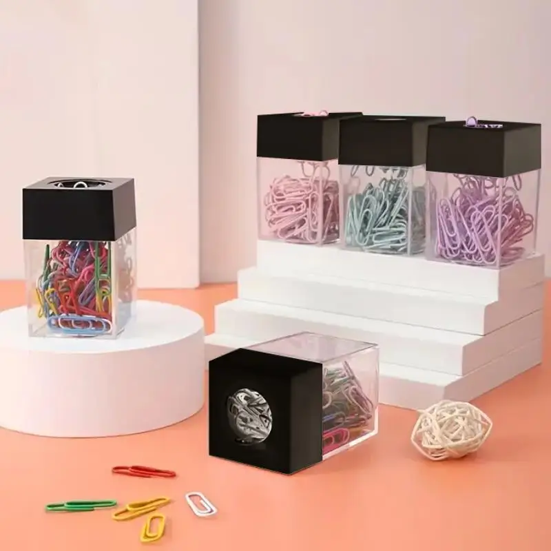 Durable Clear Magnetic Paper Clip Dispenser Metal Pin Organizer Holder Box Protable Office Stationery High Capacity Storage Box