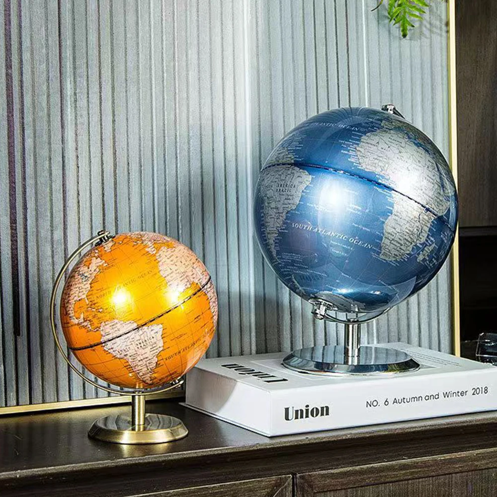 Big Blue Rotating Globe 22X26CM/26X32CM English Home Office Decoration European Style Light Luxury Creative Crafts Ornament New