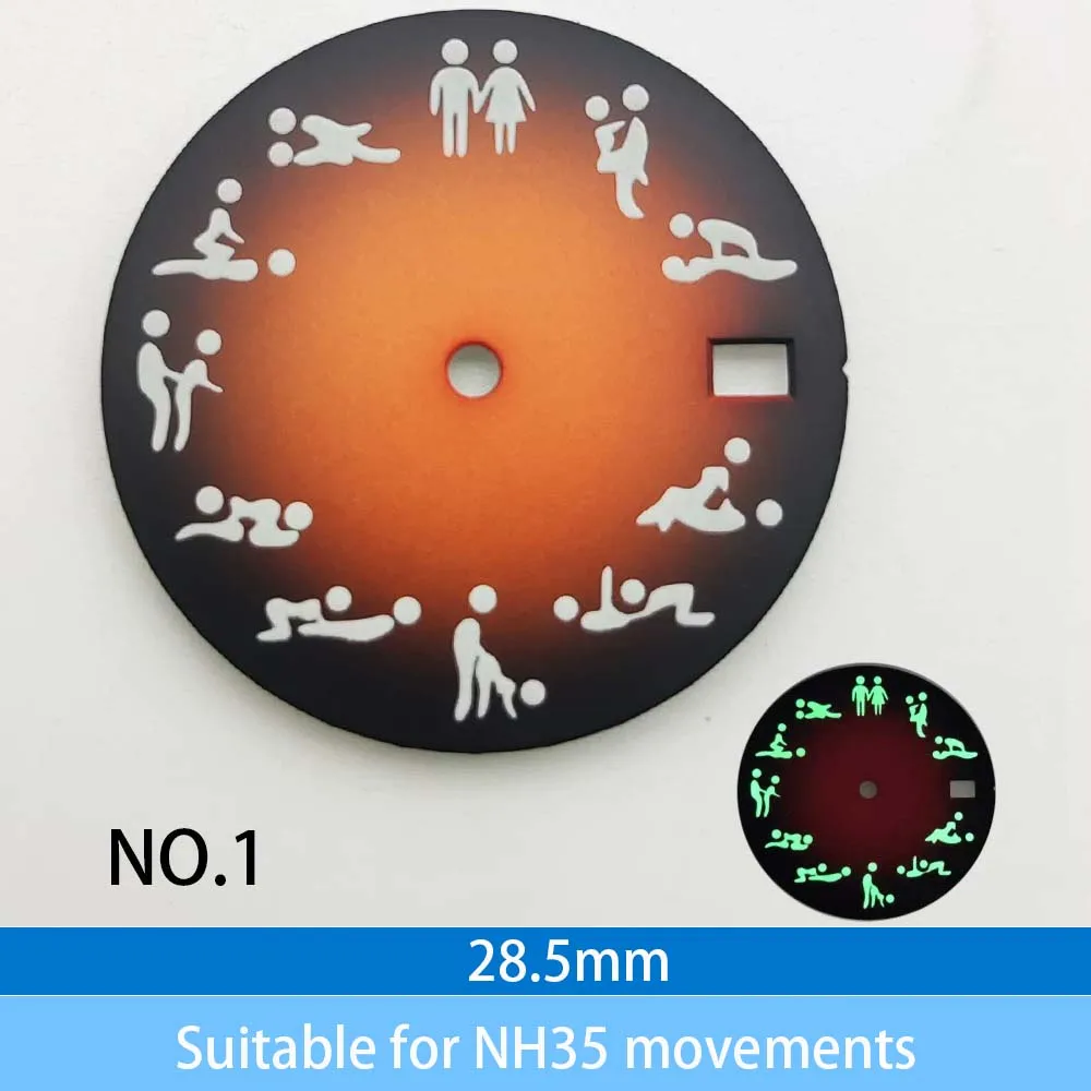 новый стерильный циферблат диаметром 28,5 мм подходит для механизма NH35, с окошком даты и зеленой люминесценцией.