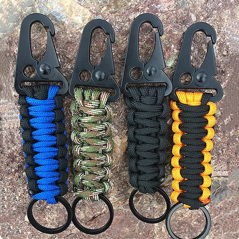 2022 Hot Outdoor Keychain Ring Camping Carabiner Military Paracord Cord Rope Camping Survival Kit Emergency Knot Bottle Opener