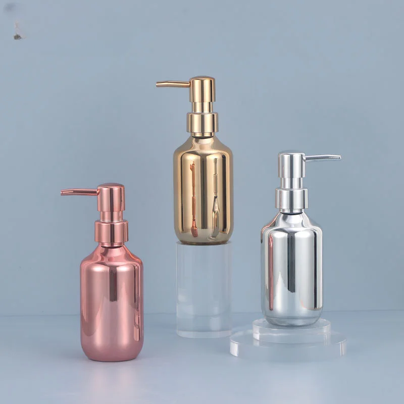 Electroplating Shampoo Bottle, PET Press Type Lotion Empty Bottle, Bathroom Shower Gel, Large-Capacity Soap Dispenser,