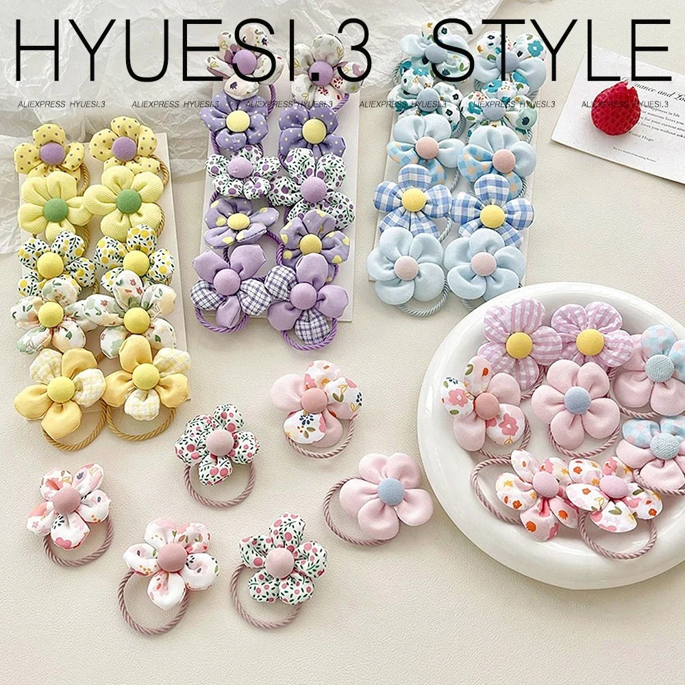 10pcs/Set Colorful Fabirc Flower Hair Ties Scrunchies Baby Girls Elastics Ponytail Holders Rubber Band For Toddlers Kid Headwear