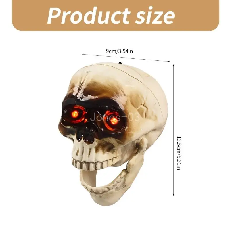 Q6PE هالوين الدعائم الطرف زخرفة الجمجمة رئيس مع حركة الفك المتحركة والأصوات هيكل عظمي مرعب ديكور المنزل