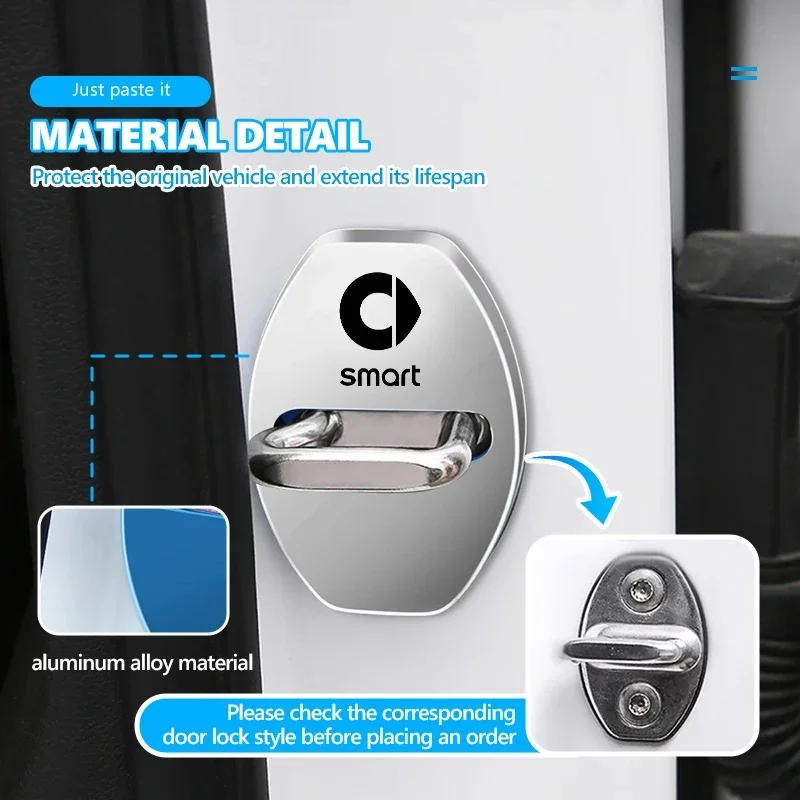 Car Door Lock Protective Cover Stainless Steel Rust Proof Decoration For Smart Fortwo Forfour 453 451 452 450 454 Roadster