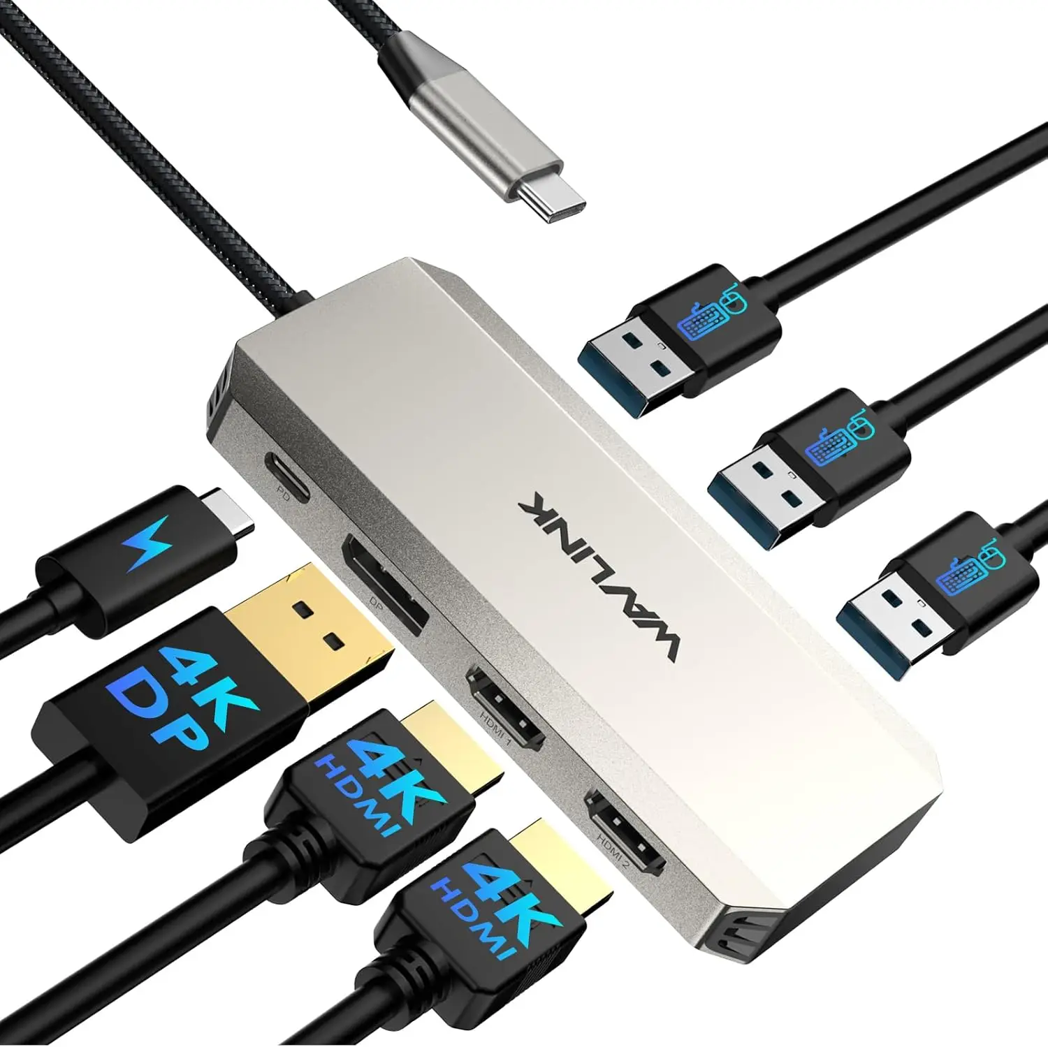 Triple 4K Docking Station with Dual HDMI, DP, 100W PD, USB-A for Windows