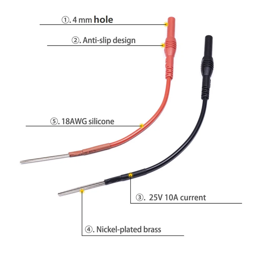 Flexible Spoon Back Probe 4mm Banana Hole Test Leads 18AWG Silicone Wire For Multimeter Automotive Post Pin Terminal Cable